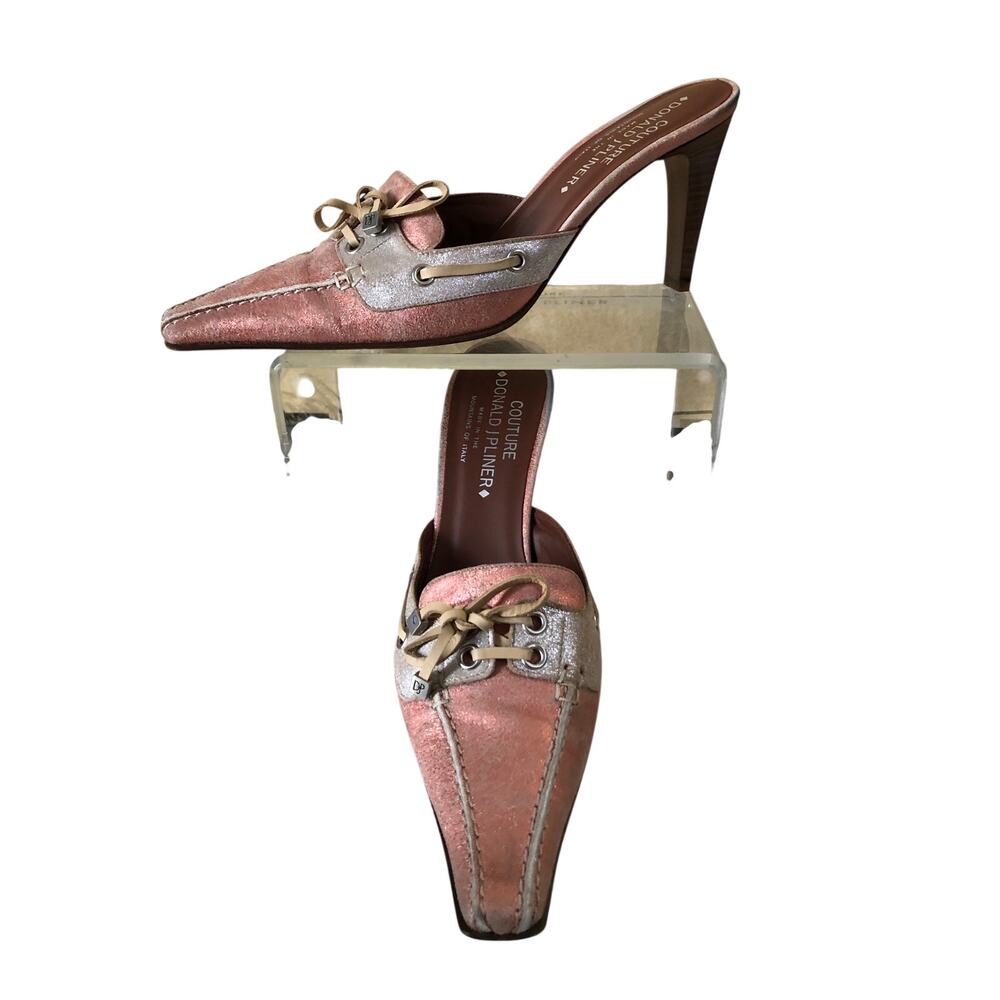Donald Pliner Shoe Slide Mule Distress Bronze Silver Metallic Leather $245 7.5